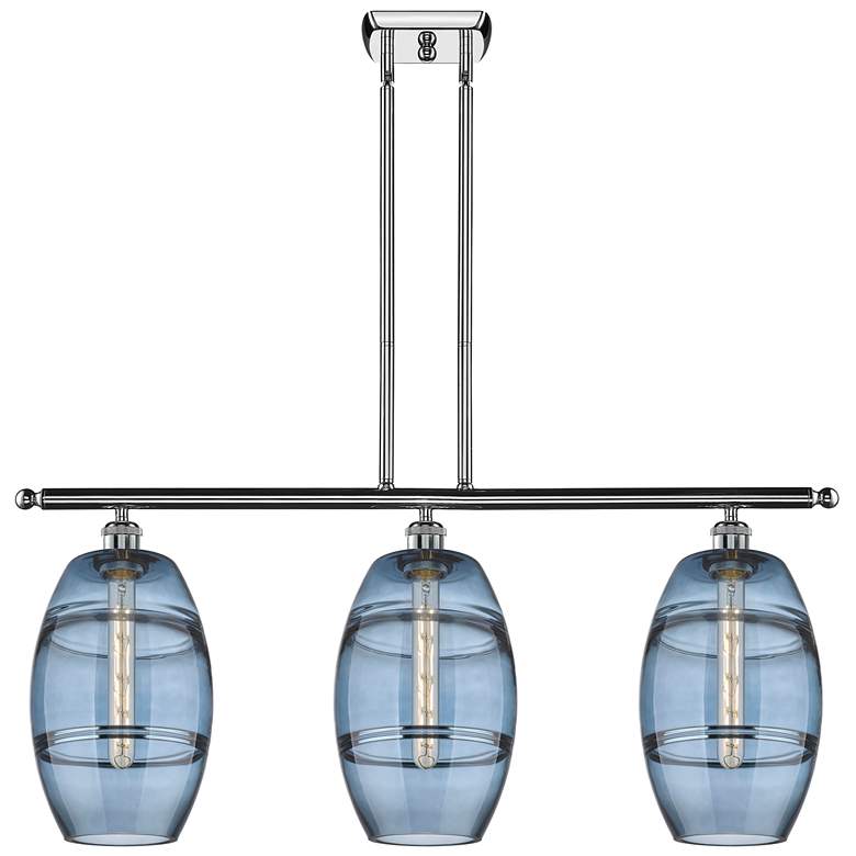 Image 1 Ballston Vaz 36"W 3-Light Chrome Stem Island Light w/ 8" Blue Sha