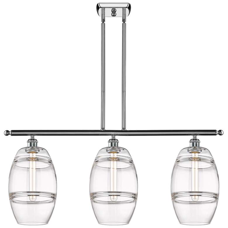 Image 1 Ballston Vaz 36"W 3-Light Chrome Stem Island Light w/ 8" Clear Sh