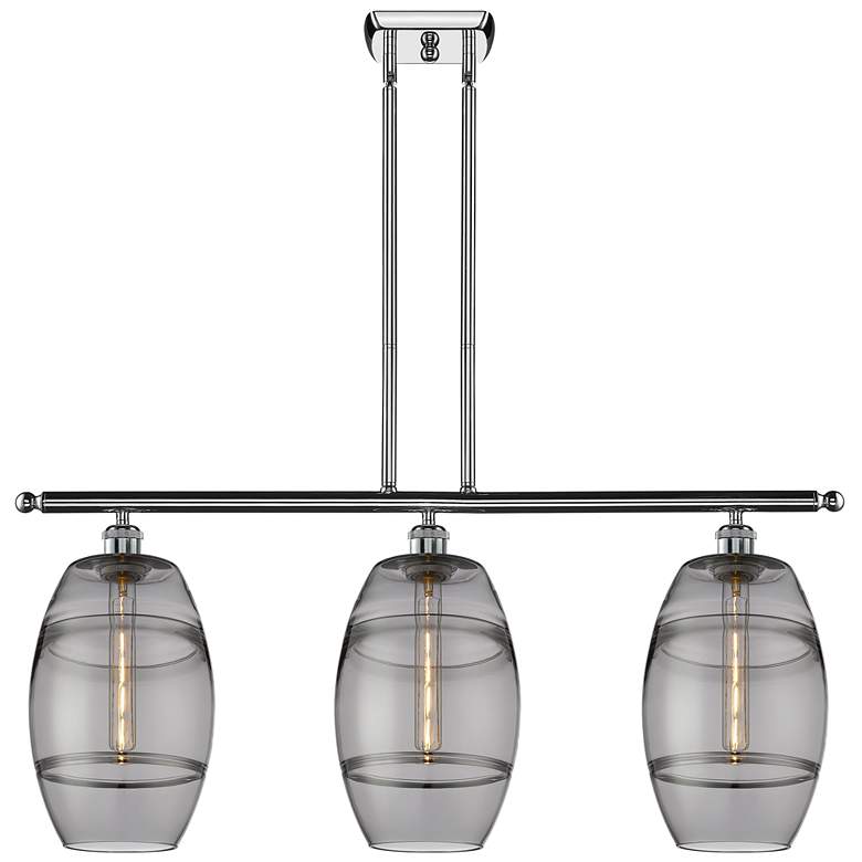 Image 1 Ballston Vaz 36"W 3-Light Chrome Stem Island Light w/ 8" Smoke Sh
