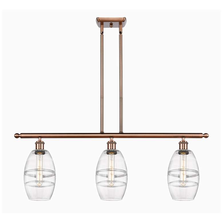 Image 1 Ballston Vaz 36"W 3-Light Copper Stem Island Light w/ 6" Clear Sh