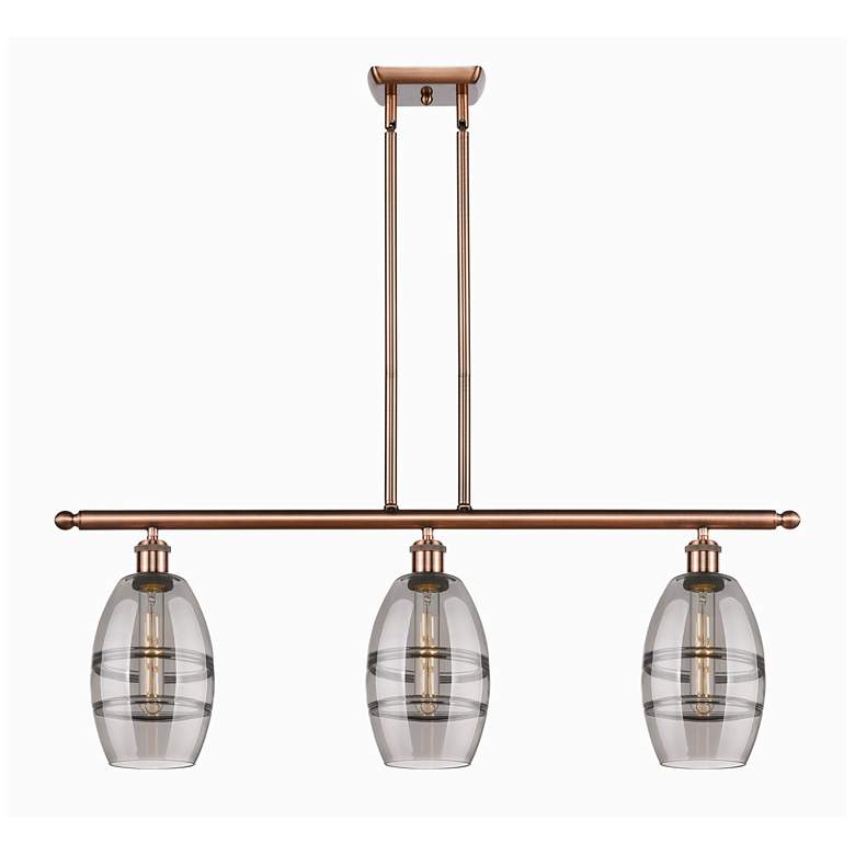Image 1 Ballston Vaz 36"W 3-Light Copper Stem Island Light w/ 6" Smoke Sh