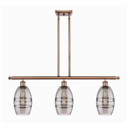 Ballston Vaz 36"W 3-Light Copper Stem Island Light w/ 6" Smoke Sh
