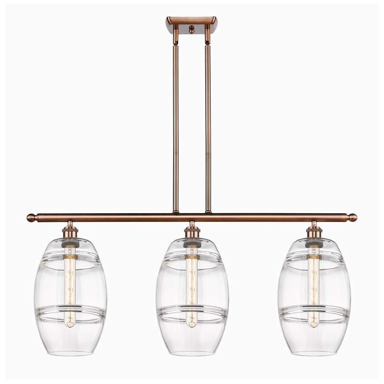 Image 1 Ballston Vaz 36"W 3-Light Copper Stem Island Light w/ 8" Clear Sh