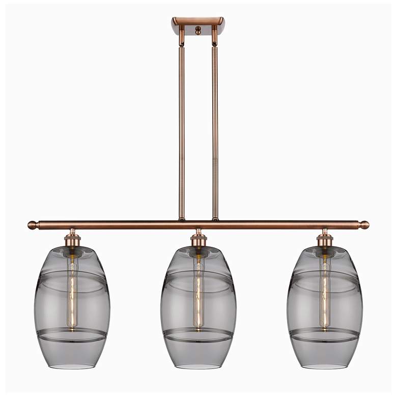 Image 1 Ballston Vaz 36"W 3-Light Copper Stem Island Light w/ 8" Smoke Sh