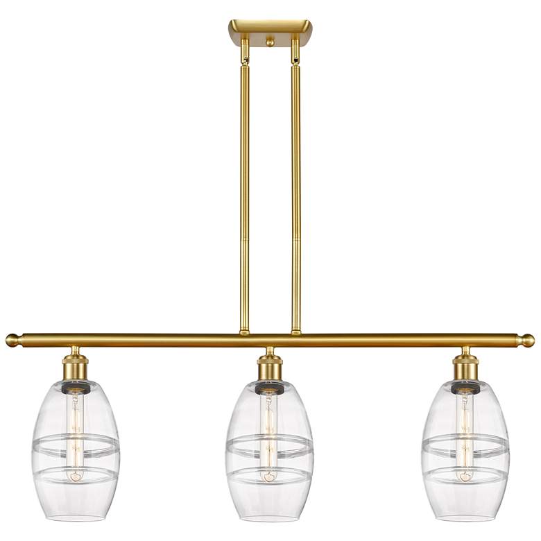 Image 1 Ballston Vaz 36"W 3-Light Gold Stem Island Light w/ 6" Clear Shad