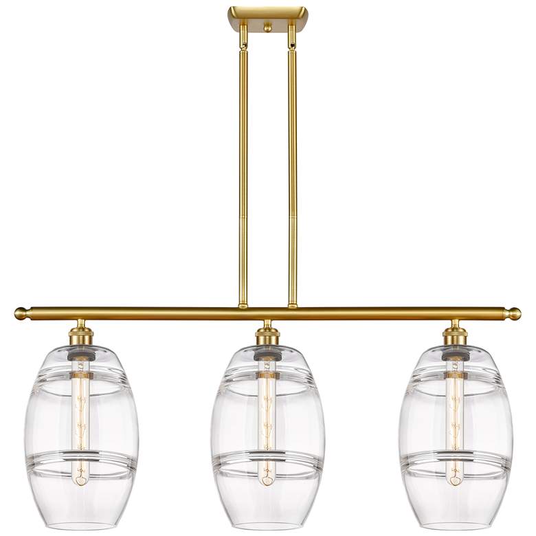 Image 1 Ballston Vaz 36"W 3-Light Gold Stem Island Light w/ 8" Clear Shad