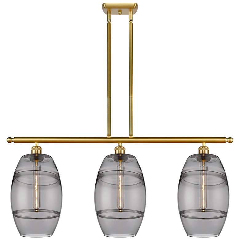 Image 1 Ballston Vaz 36"W 3-Light Gold Stem Island Light w/ 8" Smoke Shad