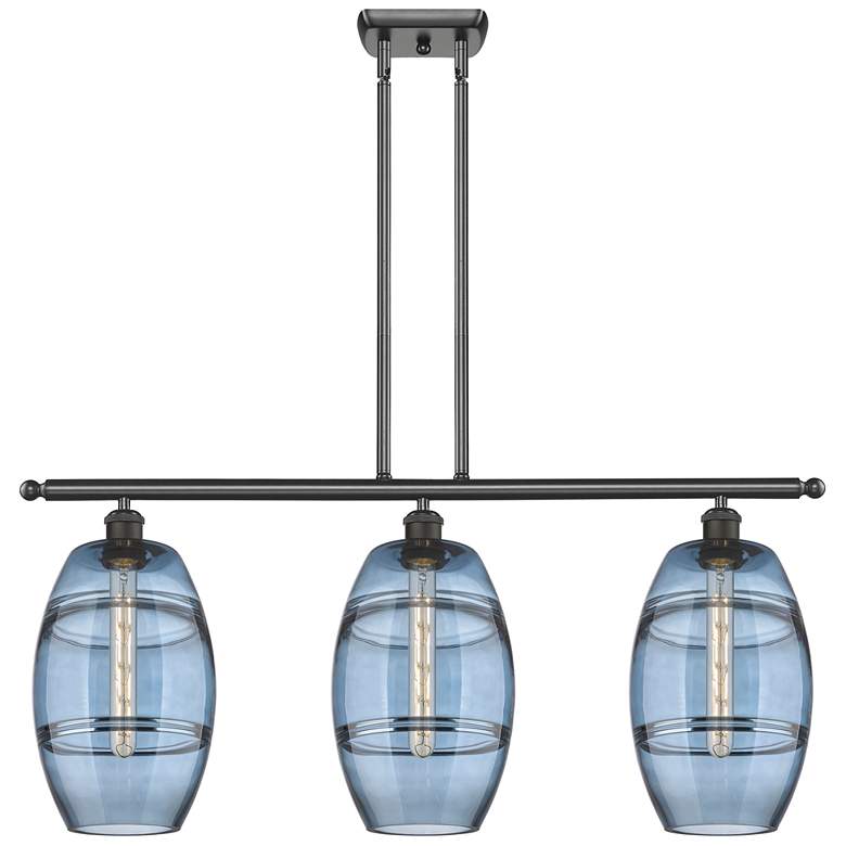 Image 1 Ballston Vaz 36"W 3-Light Oiled Bronze Stem Island Light w/ 8" Bl