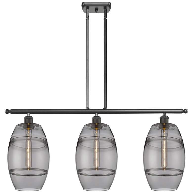 Image 1 Ballston Vaz 36"W 3-Light Oiled Bronze Stem Island Light w/ 8" Sm