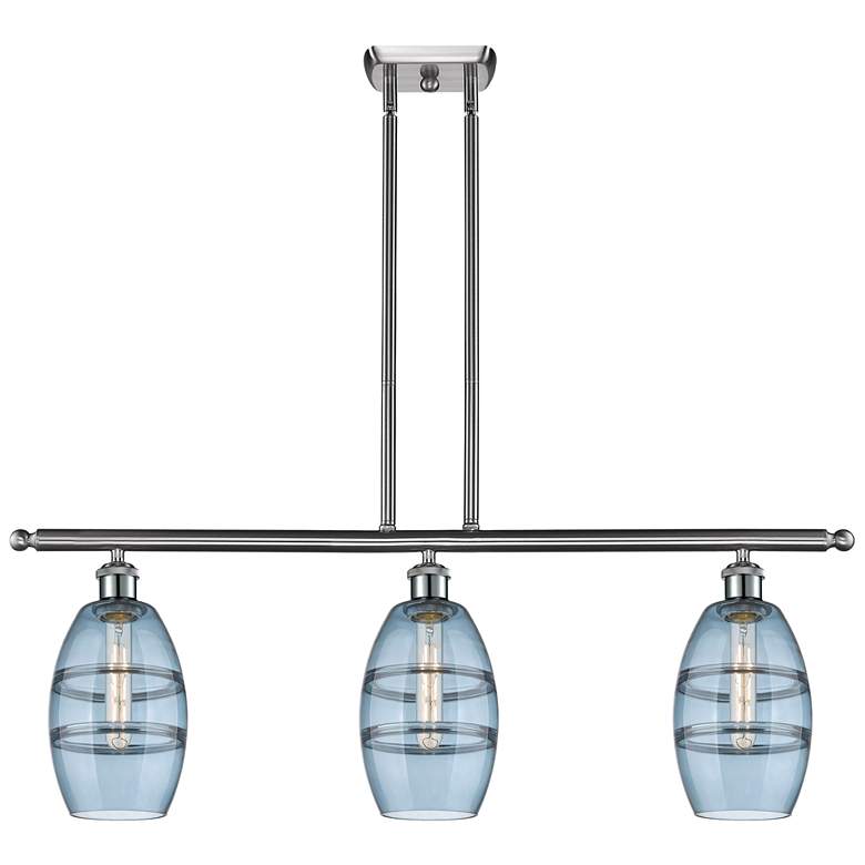 Image 1 Ballston Vaz 36"W 3-Light Satin Nickel Stem Island Light w/ 6" Bl