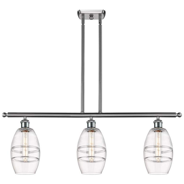 Image 1 Ballston Vaz 36"W 3-Light Satin Nickel Stem Island Light w/ 6" Cl
