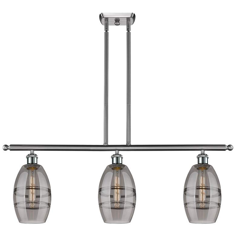 Image 1 Ballston Vaz 36"W 3-Light Satin Nickel Stem Island Light w/ 6" Sm