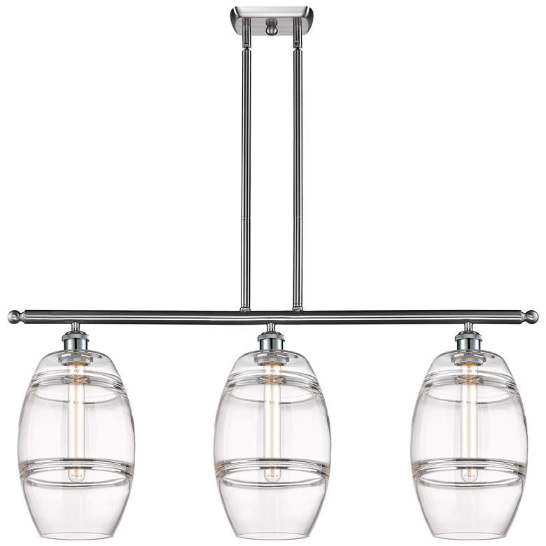 Image 1 Ballston Vaz 36"W 3-Light Satin Nickel Stem Island Light w/ 8" Cl