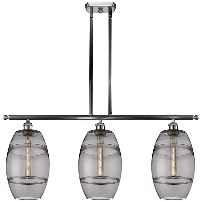 Image 1 Ballston Vaz 36"W 3-Light Satin Nickel Stem Island Light w/ 8" Sm
