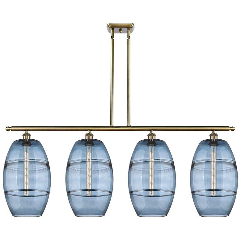Image 1 Ballston Vaz 48.25"W 4-Light Antique Brass Stem Island Light w/ Blue S