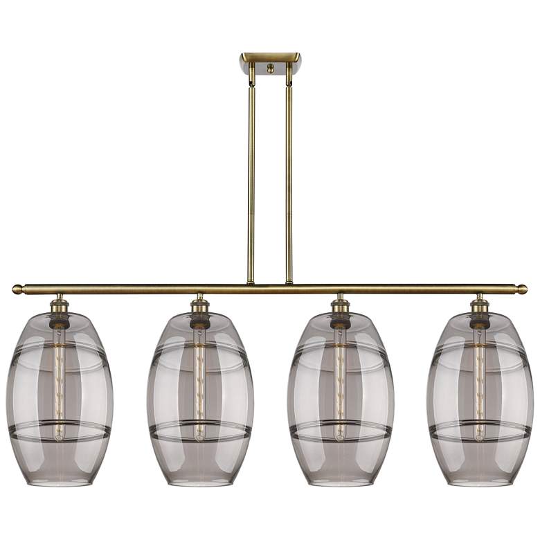 Image 1 Ballston Vaz 48.25"W 4-Light Antique Brass Stem Island Light w/ Smoke