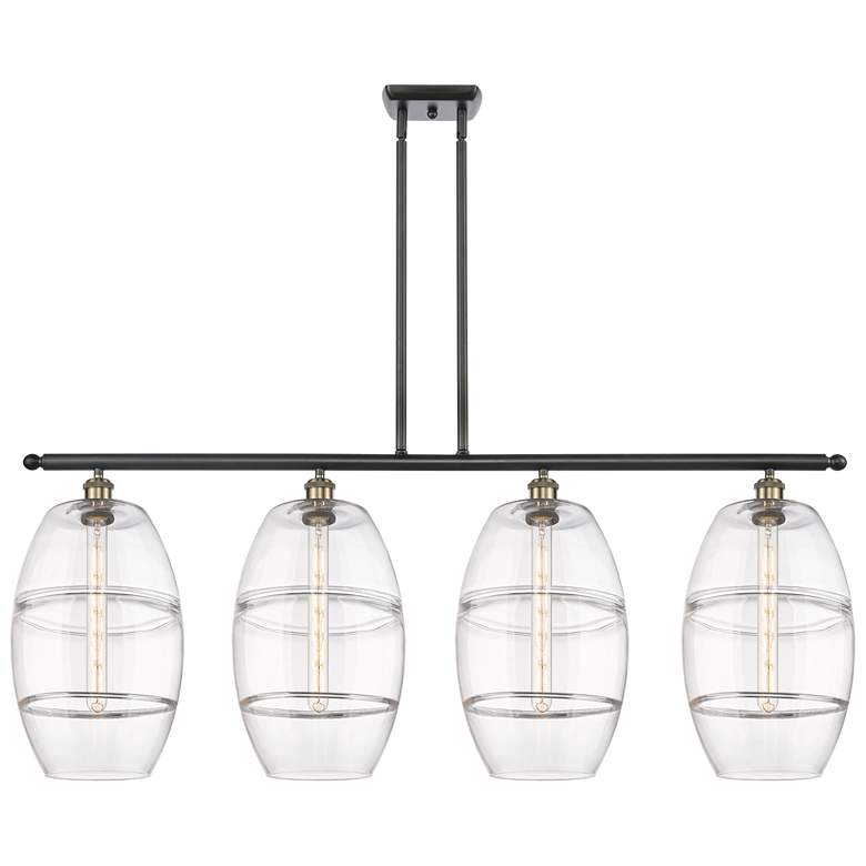 Image 1 Ballston Vaz 48.25"W 4-Light Black Brass Stem Island Light w/ Clear Sh