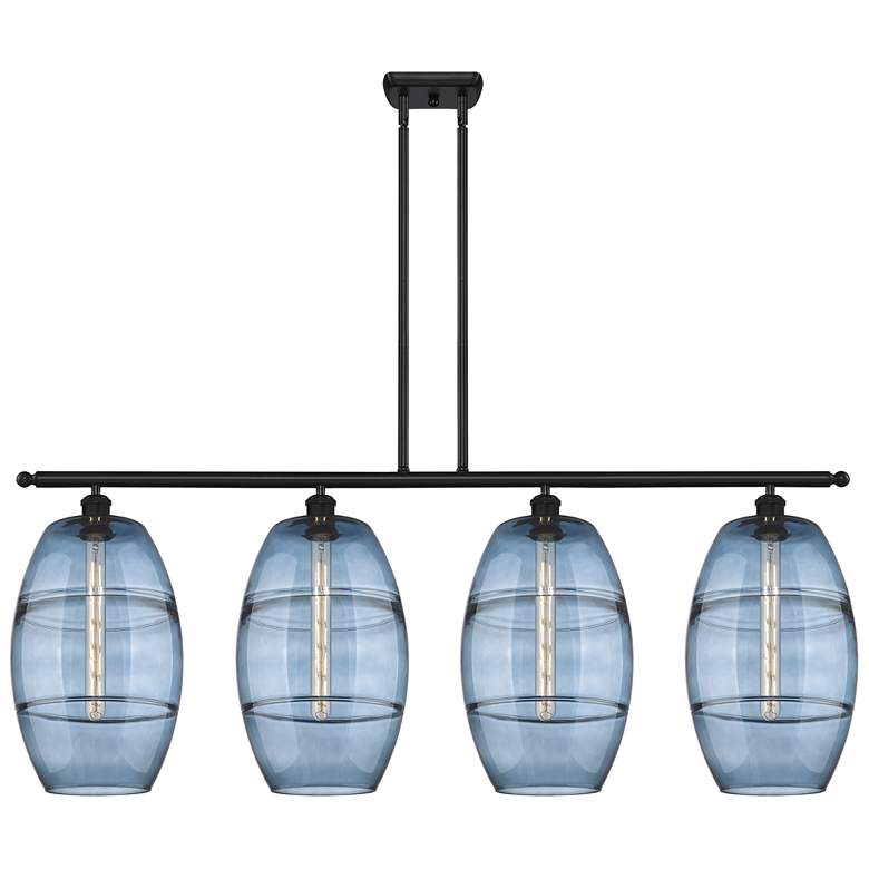 Image 1 Ballston Vaz 48.25"W 4-Light Black Stem Island Light w/ Blue Shade