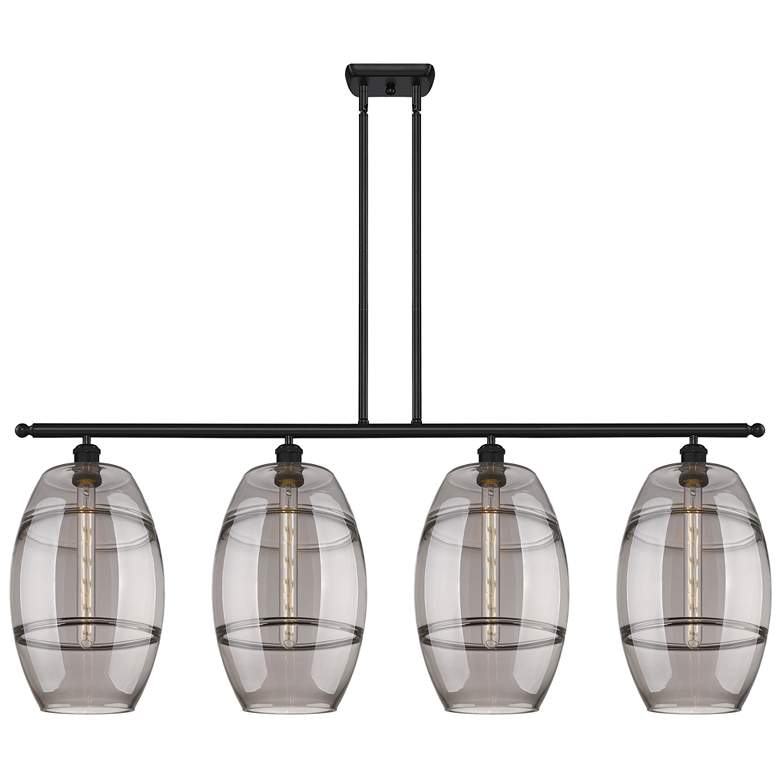Image 1 Ballston Vaz 48.25"W 4-Light Black Stem Island Light w/ Smoke Shade