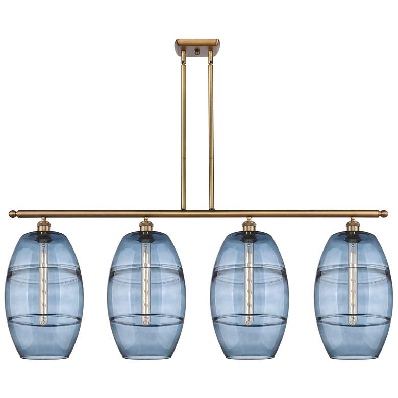 Image 1 Ballston Vaz 48.25"W 4-Light Brushed Brass Stem Island Light w/ Blue S