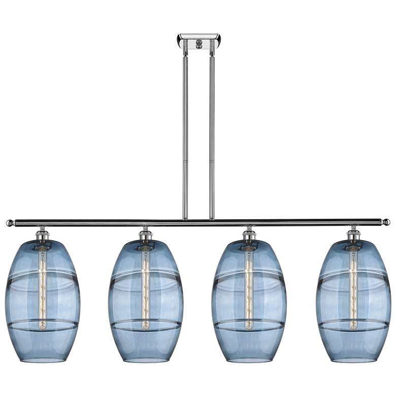 Image 1 Ballston Vaz 48.25"W 4-Light Chrome Stem Island Light w/ Blue Shade