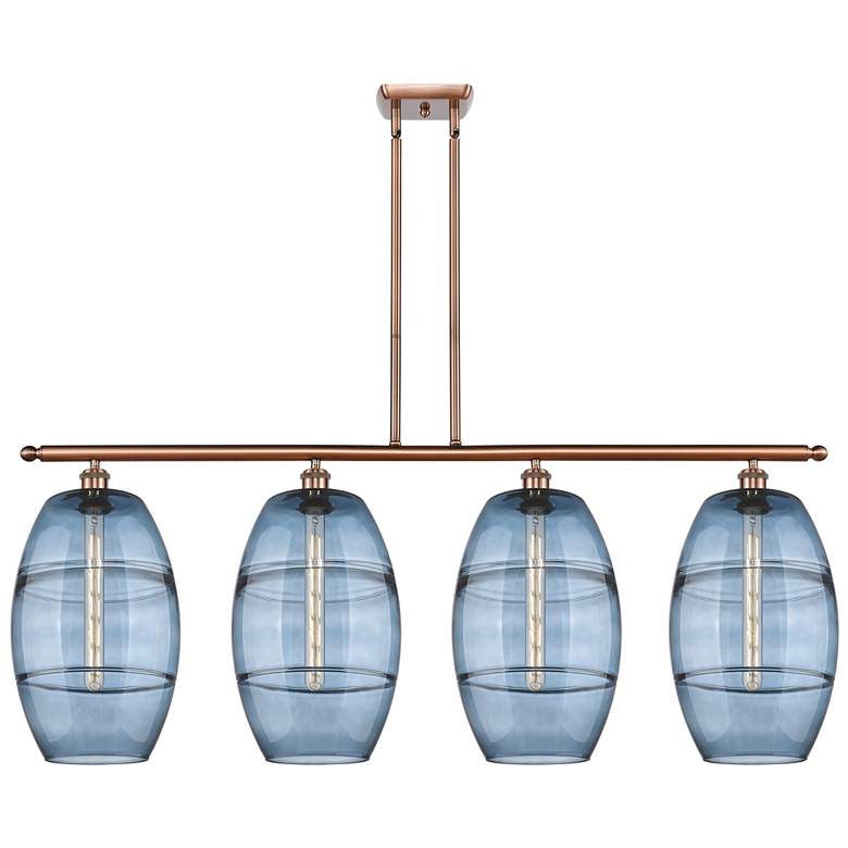 Image 1 Ballston Vaz 48.25"W 4-Light Copper Stem Island Light w/ Blue Shade