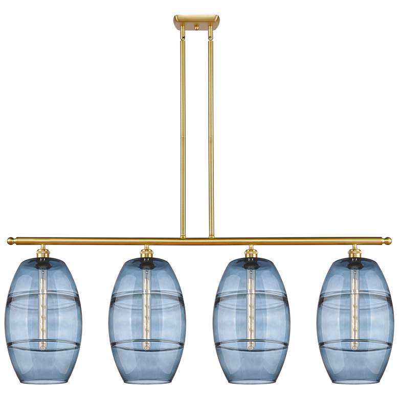 Image 1 Ballston Vaz 48.25"W 4-Light Gold Stem Island Light w/ Blue Shade