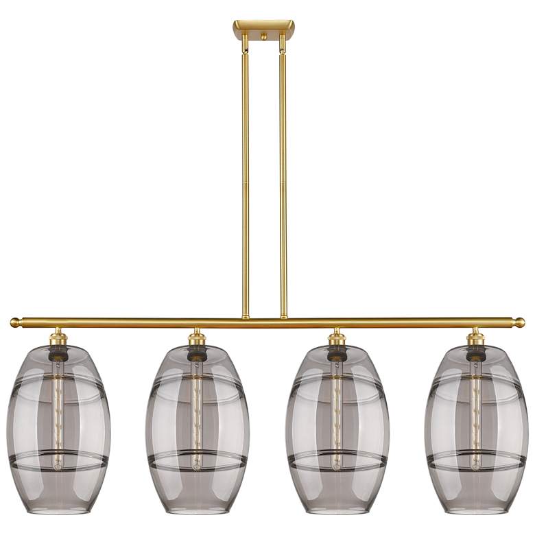 Image 1 Ballston Vaz 48.25"W 4-Light Gold Stem Island Light w/ Smoke Shade