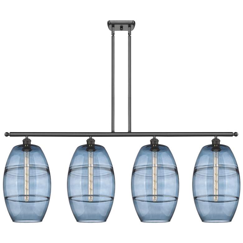 Image 1 Ballston Vaz 48.25"W 4-Light Oiled Bronze Stem Island Light w/ Blue Sh