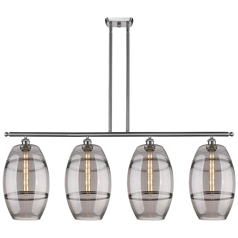 Image 1 Ballston Vaz 48.25"W 4-Light Satin Nickel Stem Island Light w/ Smoke S