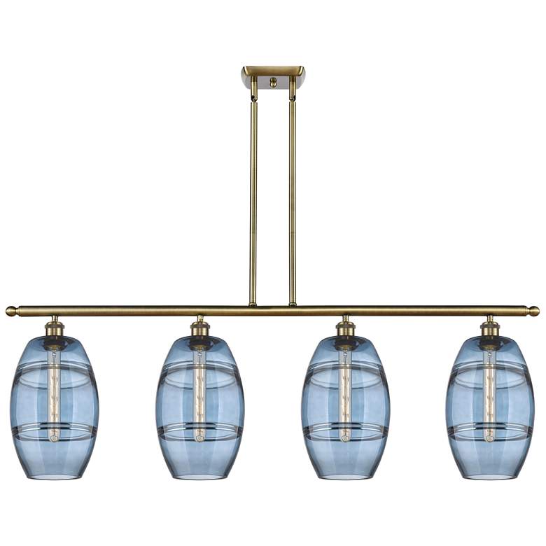 Image 1 Ballston Vaz 48"W 4-Light Antique Brass Stem Island Light w/ 8" B