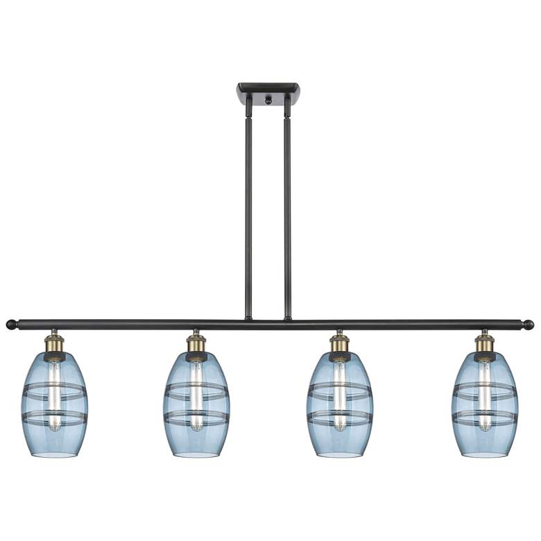 Image 1 Ballston Vaz 48"W 4-Light Black Brass Stem Island Light w/ 6" Blu