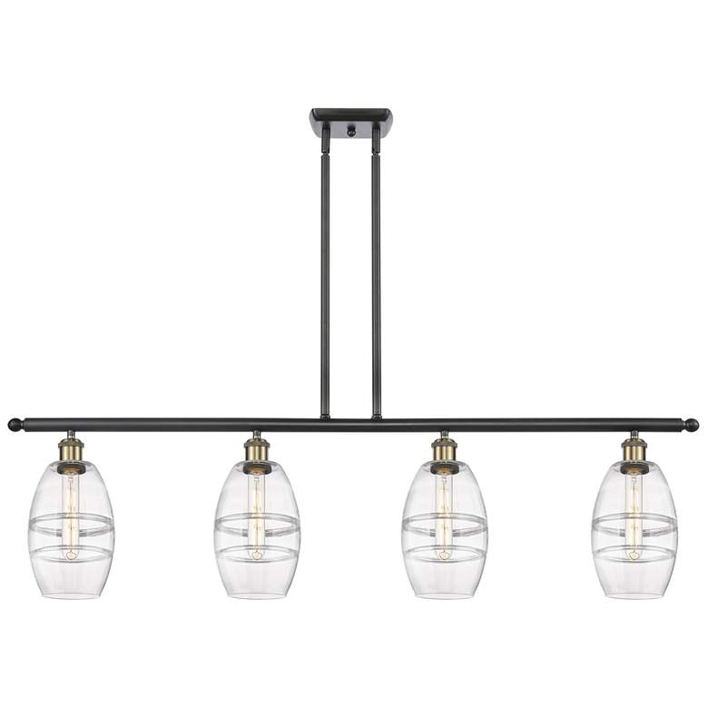 Image 1 Ballston Vaz 48"W 4-Light Black Brass Stem Island Light w/ 6" Cle