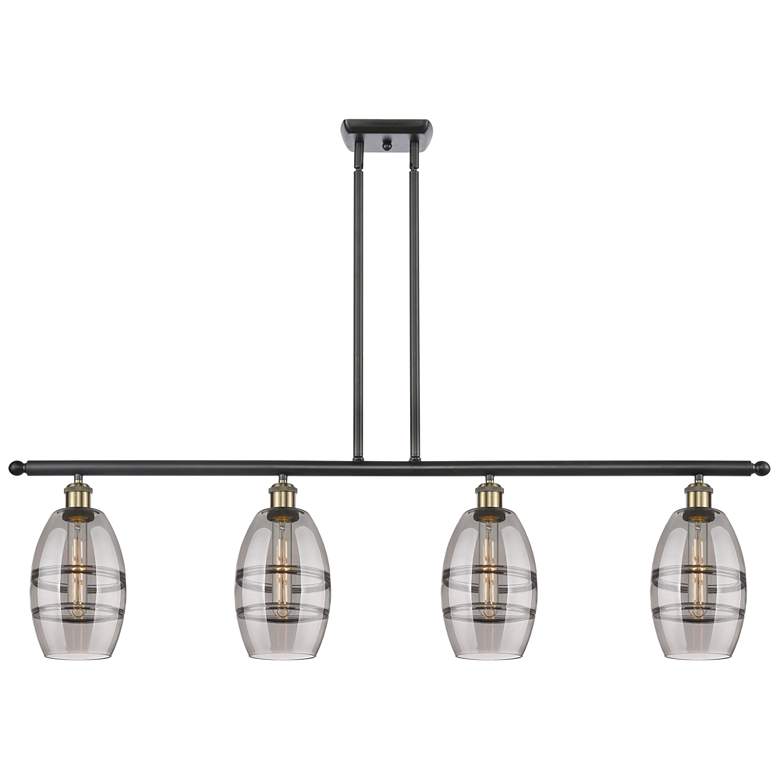 Image 1 Ballston Vaz 48"W 4-Light Black Brass Stem Island Light w/ 6" Smo