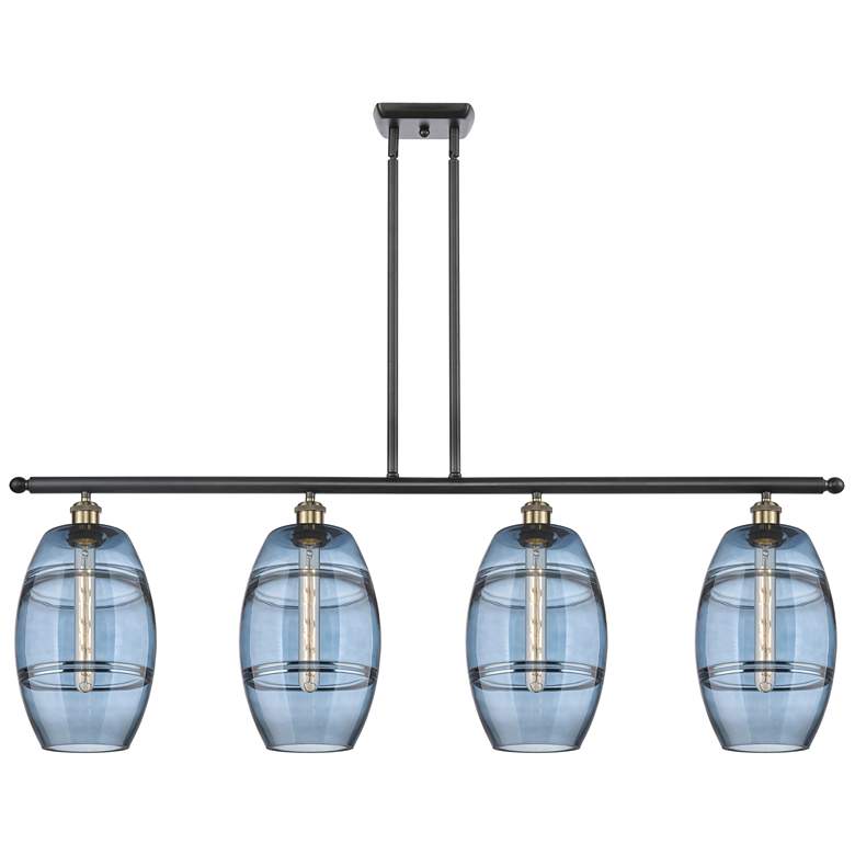 Image 1 Ballston Vaz 48"W 4-Light Black Brass Stem Island Light w/ 8" Blu