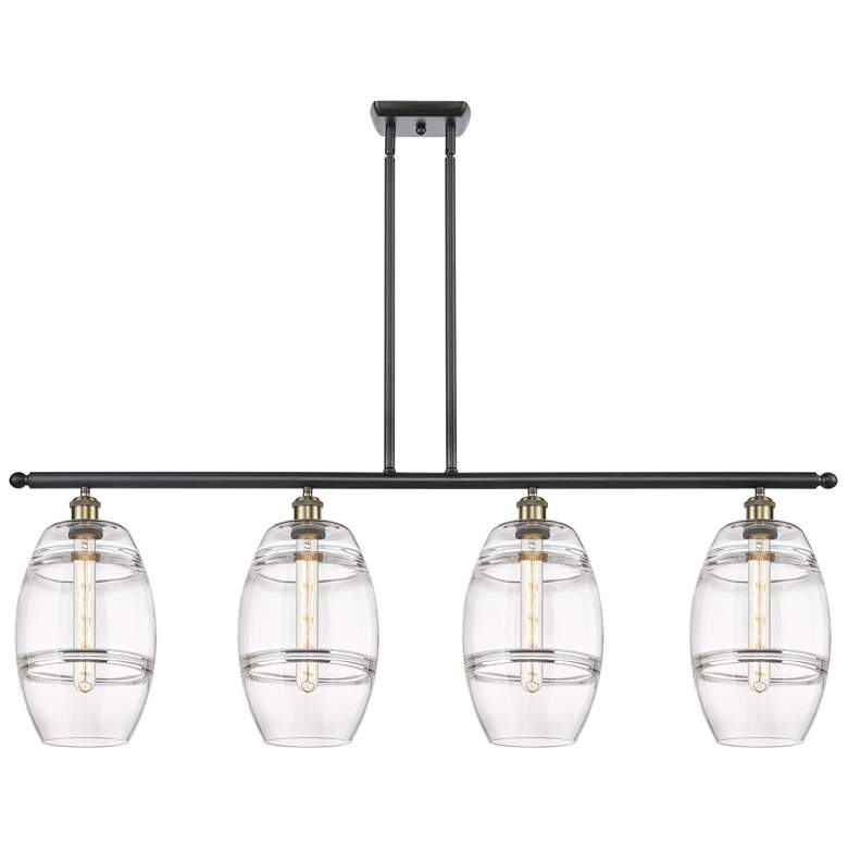 Image 1 Ballston Vaz 48"W 4-Light Black Brass Stem Island Light w/ 8" Cle