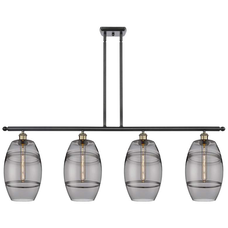 Image 1 Ballston Vaz 48"W 4-Light Black Brass Stem Island Light w/ 8" Smo