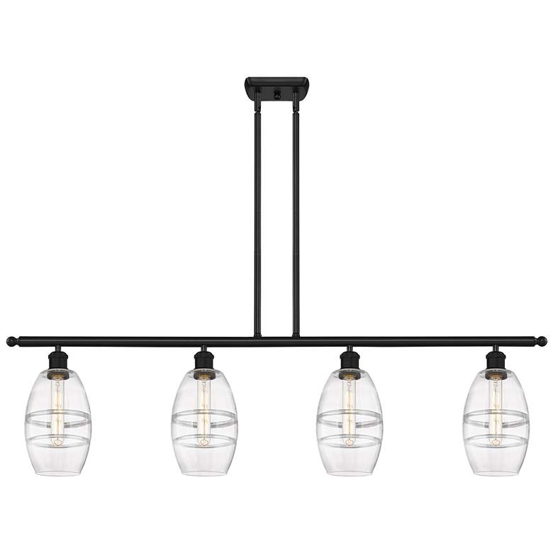Image 1 Ballston Vaz 48"W 4-Light Black Stem Island Light w/ 6" Clear Sha