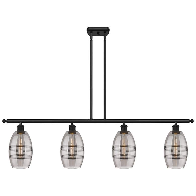 Image 1 Ballston Vaz 48"W 4-Light Black Stem Island Light w/ 6" Smoke Sha