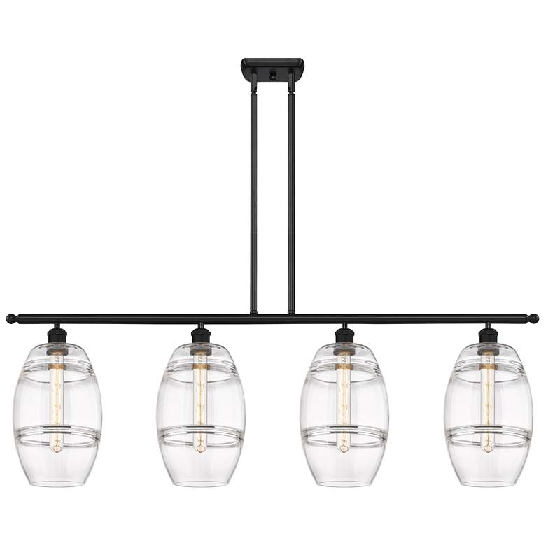 Image 1 Ballston Vaz 48"W 4-Light Black Stem Island Light w/ 8" Clear Sha