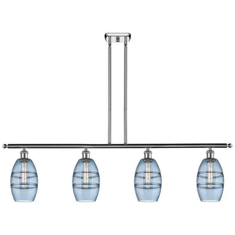 Image 1 Ballston Vaz 48"W 4-Light Chrome Stem Island Light w/ 6" Blue Sha