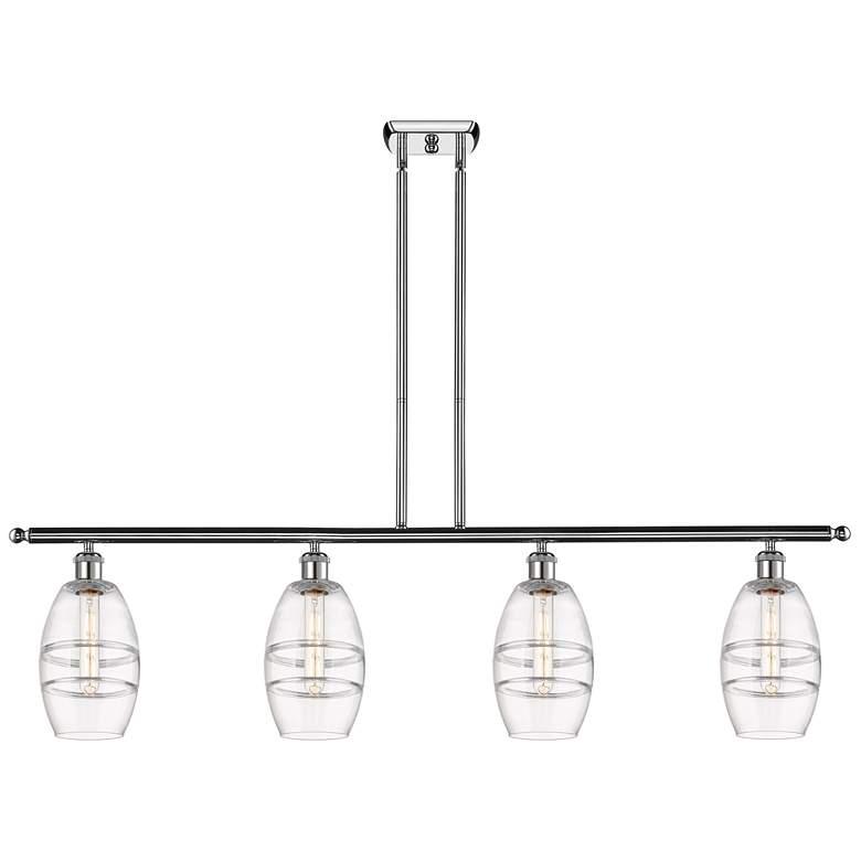 Image 1 Ballston Vaz 48"W 4-Light Chrome Stem Island Light w/ 6" Clear Sh