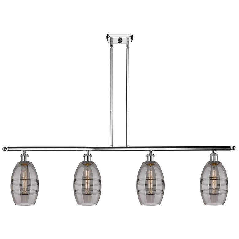 Image 1 Ballston Vaz 48"W 4-Light Chrome Stem Island Light w/ 6" Smoke Sh