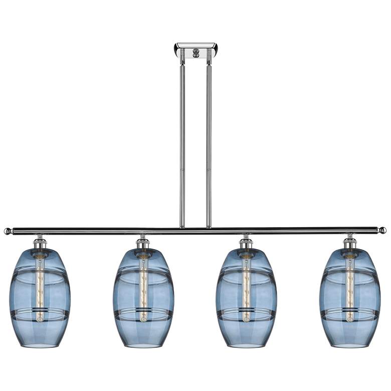 Image 1 Ballston Vaz 48"W 4-Light Chrome Stem Island Light w/ 8" Blue Sha