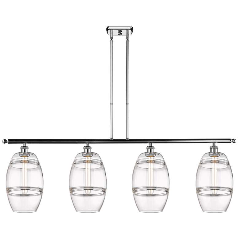 Image 1 Ballston Vaz 48"W 4-Light Chrome Stem Island Light w/ 8" Clear Sh