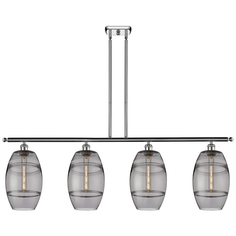 Image 1 Ballston Vaz 48"W 4-Light Chrome Stem Island Light w/ 8" Smoke Sh
