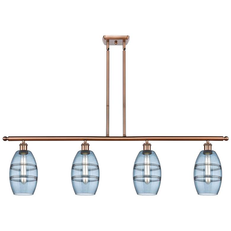 Image 1 Ballston Vaz 48"W 4-Light Copper Stem Island Light w/ 6" Blue Sha
