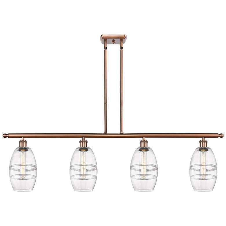 Image 1 Ballston Vaz 48"W 4-Light Copper Stem Island Light w/ 6" Clear Sh