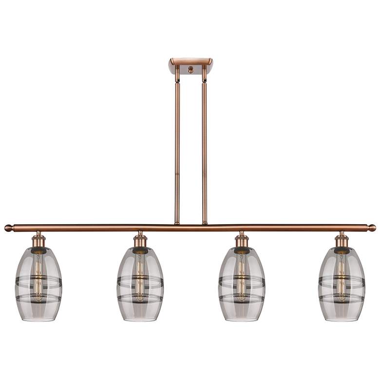 Image 1 Ballston Vaz 48"W 4-Light Copper Stem Island Light w/ 6" Smoke Sh