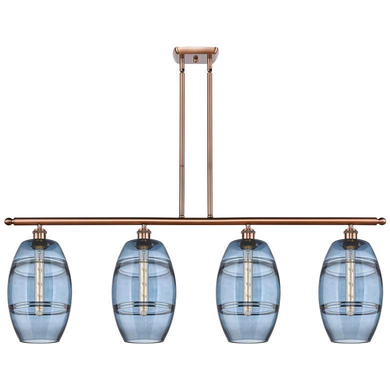 Image 1 Ballston Vaz 48"W 4-Light Copper Stem Island Light w/ 8" Blue Sha